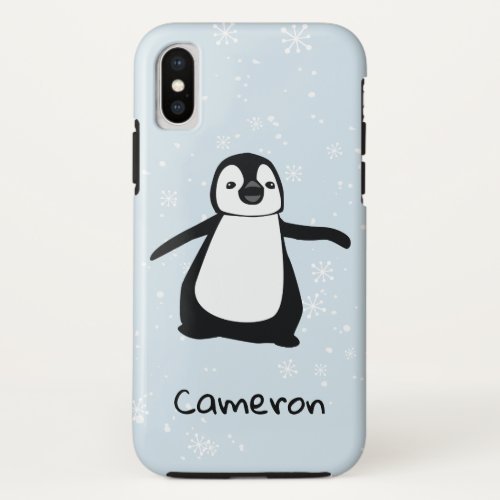 Cute Penguin Name Blue White Winter snow iPhone XS Case