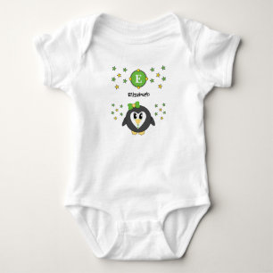 Cute penguin name stars yellow green baby bodysuit