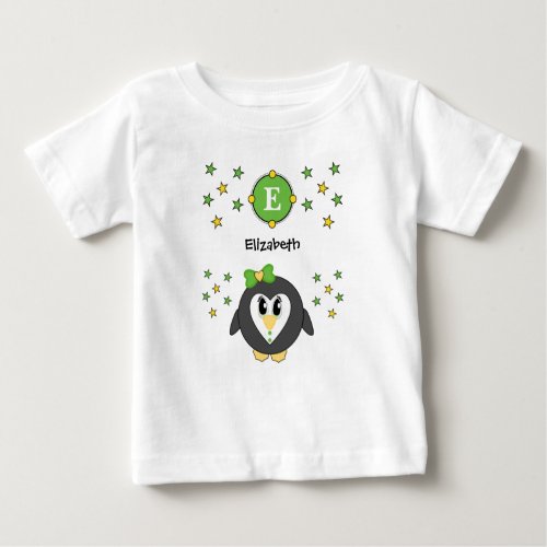 Cute penguin name stars yellow green baby T_Shirt