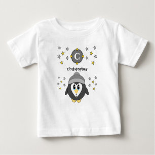 Cute penguin name stars yellow grey baby T-Shirt