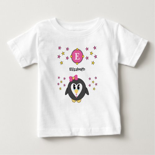 Cute penguin name stars yellow pink baby T_Shirt