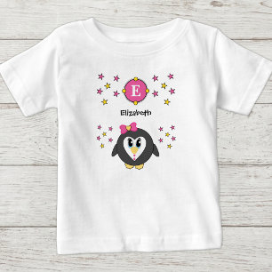 Cute penguin name stars yellow pink baby T-Shirt