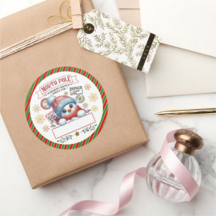 Cute Penguin North Pole Special Delivery Christmas Classic Round Sticker