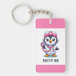 Cute Penguin Nurse Pink Stethoscope Custom Keychain