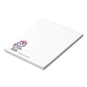 Cute Penguin Nurse Pink Stethoscope Custom Notepad
