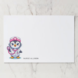 Cute Penguin Nurse Pink Stethoscope Custom Paper Pad