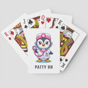 Cute Penguin Nurse Pink Stethoscope Custom Poker Cards
