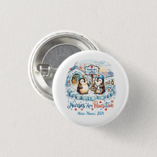 Cute Penguin Nurse Watercolor Personalized Name Button