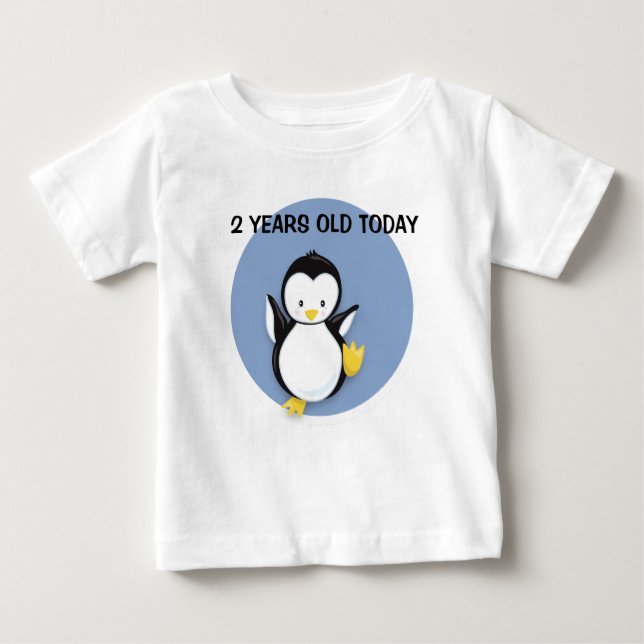 Cute Penguin on Blue Personalized Birthday Shirt (Front)