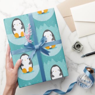 Cute Penguin on Blue Winter Cartoon Pattern