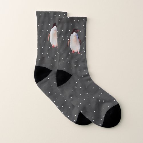 Cute Penguin on Gray Socks