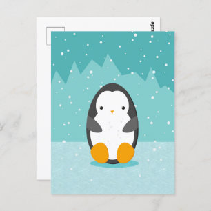 Cute Penguin on ice Blue Winter Cartoon Postcard