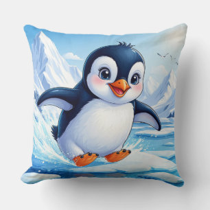 Cute Penguin On Ice For Winter Lovers Throw Pillow