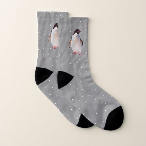 Cute Penguin on Light Gray Socks
