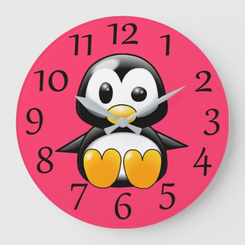 Cute Penguin on Pink Wall Clock