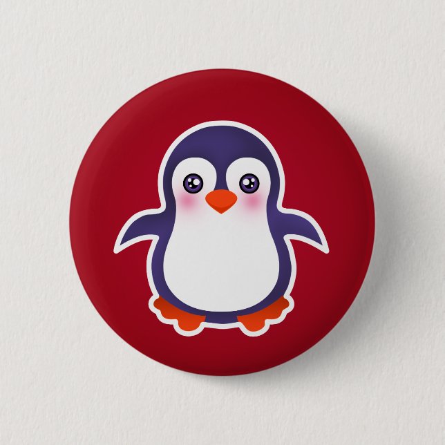 Cute Penguin On Red Background Illustration Button (Front)