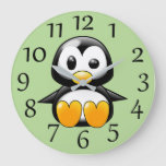 Cute Penguin On Soft Green Wall Clock at Zazzle