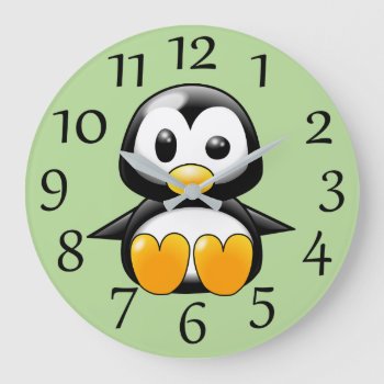 Cute Penguin On Soft Green Wall Clock by LittleThingsDesigns at Zazzle