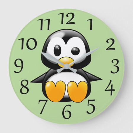 Cute Penguin On Soft Green Wall Clock