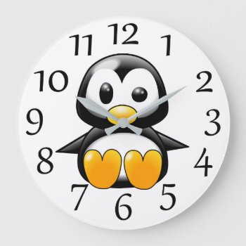 Cute Penguin On White Wall Clock by LittleThingsDesigns at Zazzle