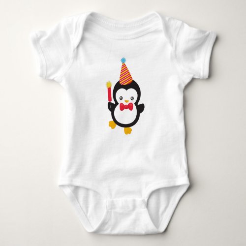 Cute Penguin Party Hat Firecracker Bow Tie Baby Bodysuit