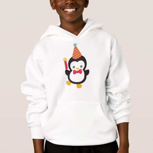 Cute Penguin, Party Hat, Firecracker, Bow Tie Hoodie (Front)