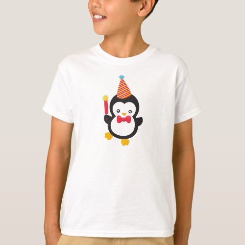 Cute Penguin Party Hat Firecracker Bow Tie T_Shirt