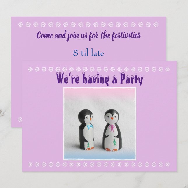 Cute Penguin Party Invitation (Front/Back)