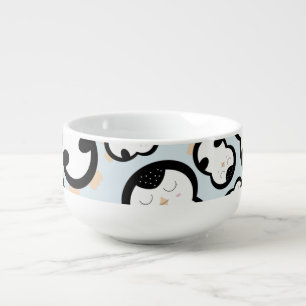 Cute Penguin Pattern (Blue) Bowl