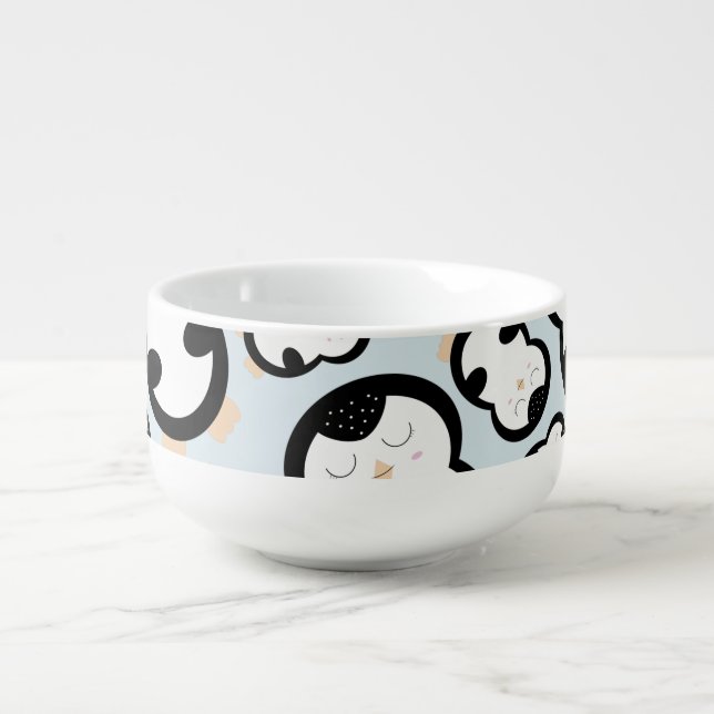 Cute Penguin Pattern (Blue) Bowl (Front)