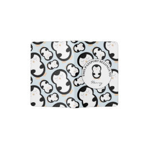 Cute Penguin Pattern (Blue) Passport Holder
