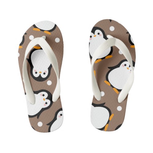 Cute penguin pattern brown pattern kids flip flops