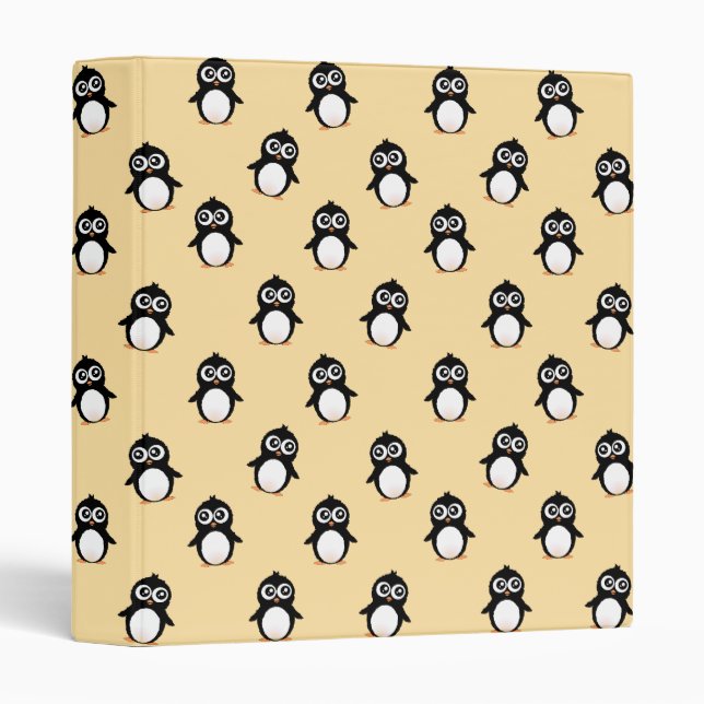 Cute penguin pattern - golden yellow 3 ring binder (Front/Spine)