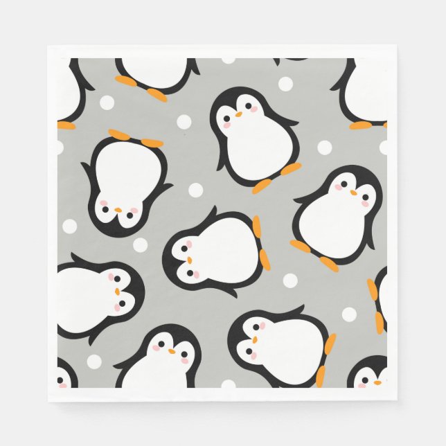 Cute penguin pattern gray pattern napkins (Front)
