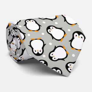 Cute penguin pattern grey pattern neck tie