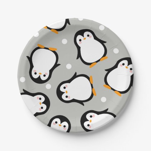 Cute penguin pattern grey pattern paper plates