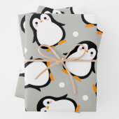Cute penguin pattern grey pattern wrapping paper sheets (In situ)