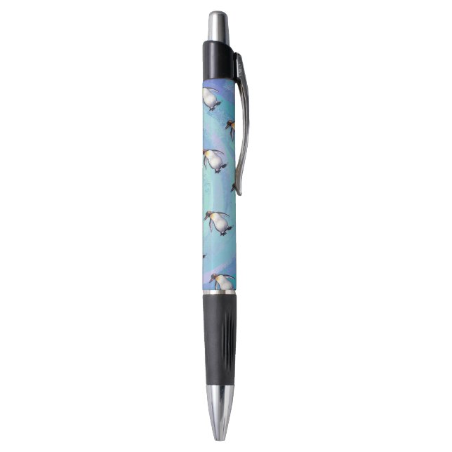 Cute Penguin Pattern on Blue Pen (Bottom (Vertical))