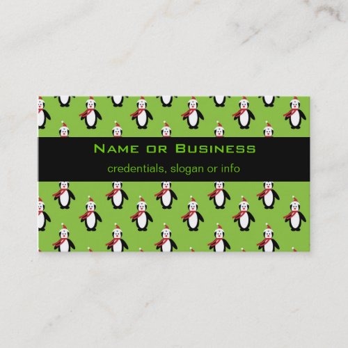 Cute Penguin Pattern on Green Background Business Card