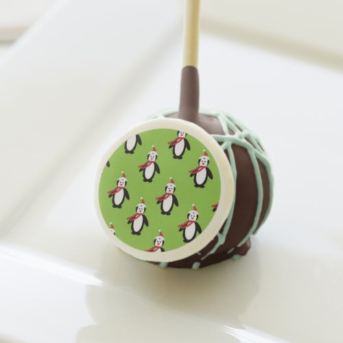 Cute Penguin Pattern on Green Background Cake Pops