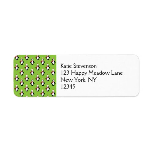 Cute Penguin Pattern on Green Background Label