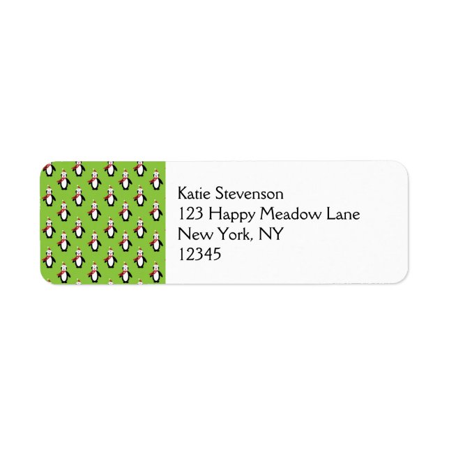 Cute Penguin Pattern on Green Background Label (Front)