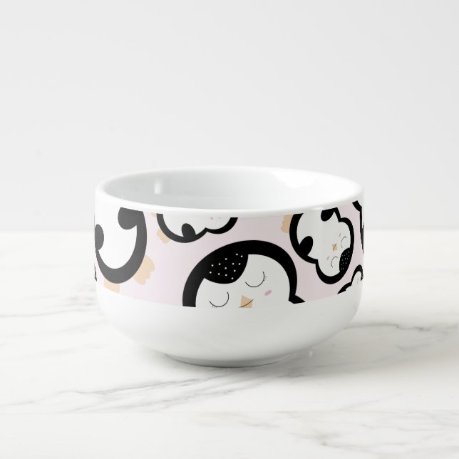 Cute Penguin Pattern (Pink) Bowl (Front)