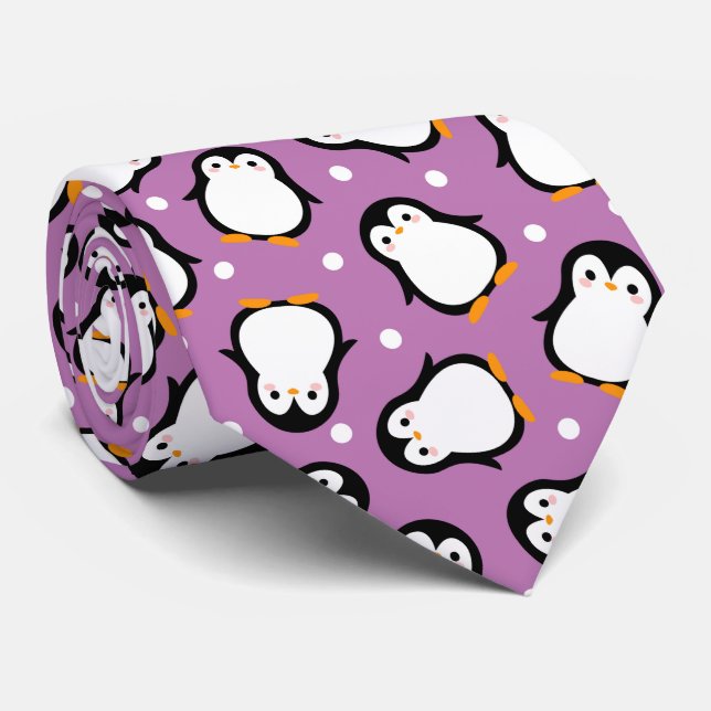 Cute penguin pattern Purple pattern Neck Tie (Rolled)