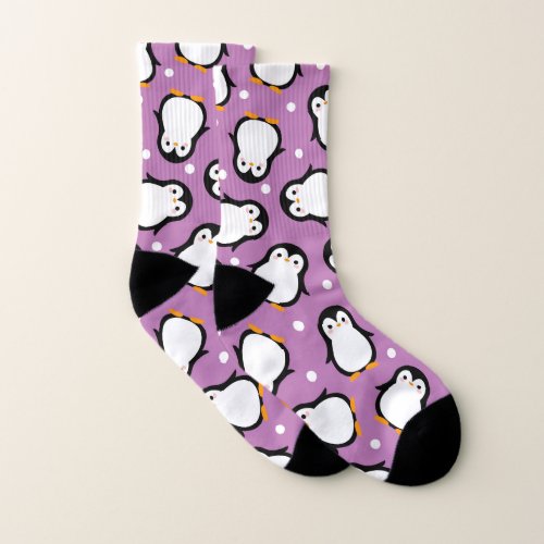 Cute penguin pattern Purple pattern Socks