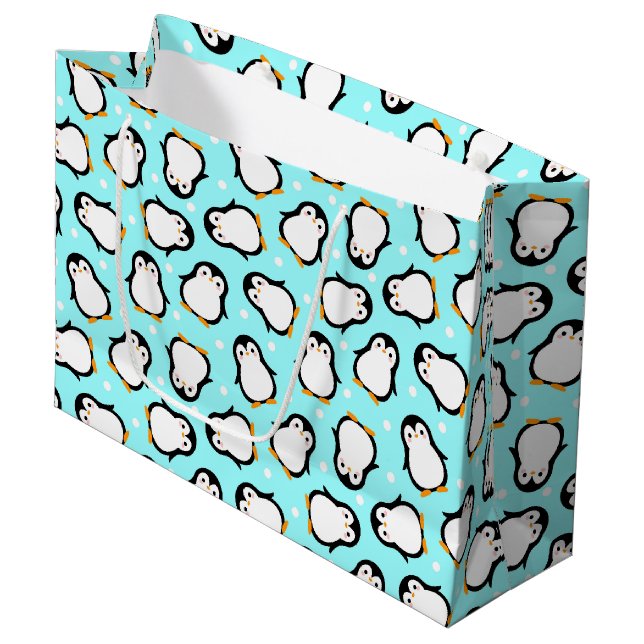Cute penguin pattern turquoise pattern large gift bag (Front Angled)