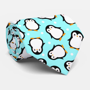 Cute penguin pattern turquoise pattern neck tie
