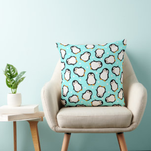 Cute penguin pattern turquoise pattern throw pillow