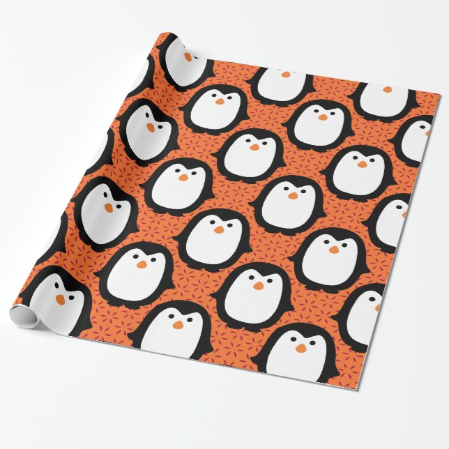 Cute Penguin Pattern Wrapping Paper (Unrolled)