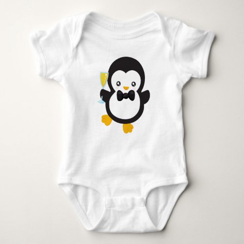 Cute Penguin Penguin With Champagne Party Baby Bodysuit